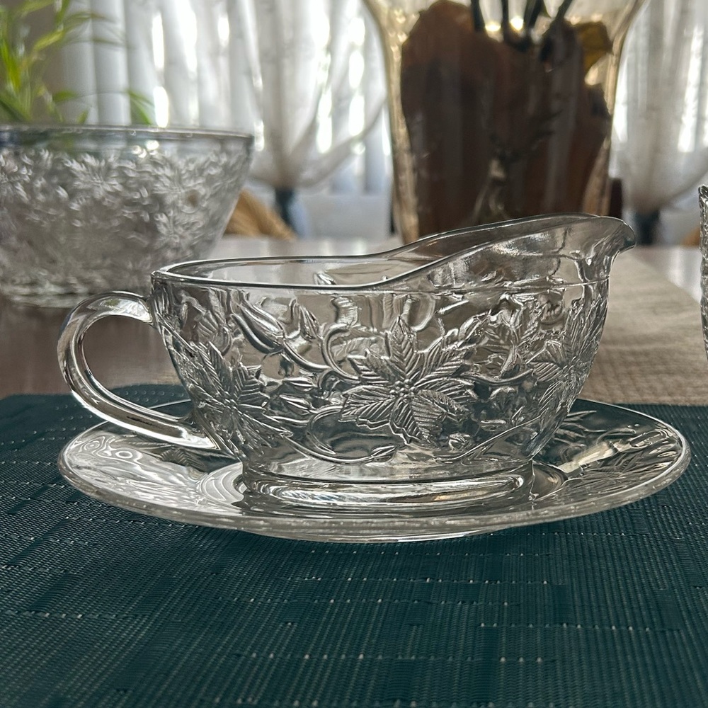 Vintage Princess House Fantasia Crystal Gravy Boat with Under plate